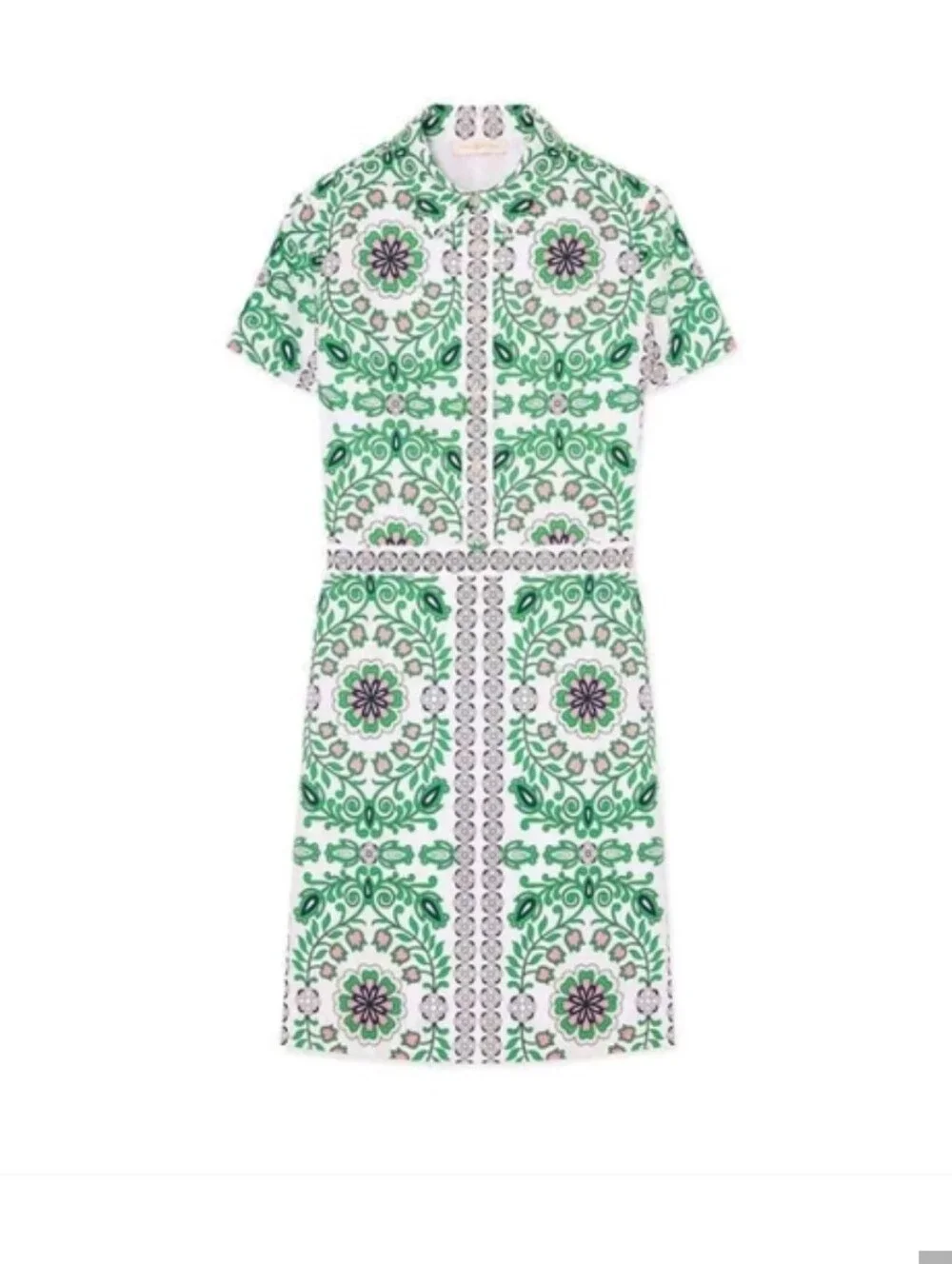 Tory Burch White Dress with Green and Pink Medallion Print